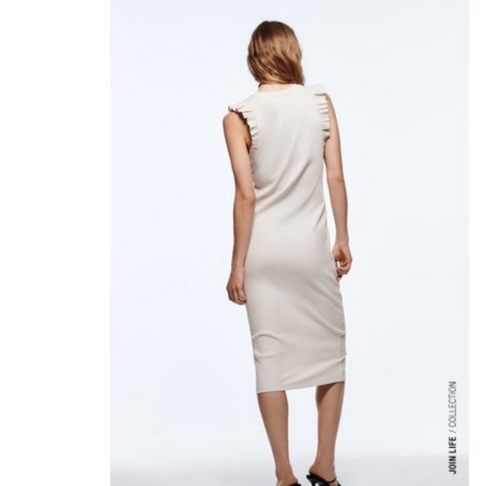 NEW Zara Ruffled Rib Dress Size XL Off White - Picture 4 of 6